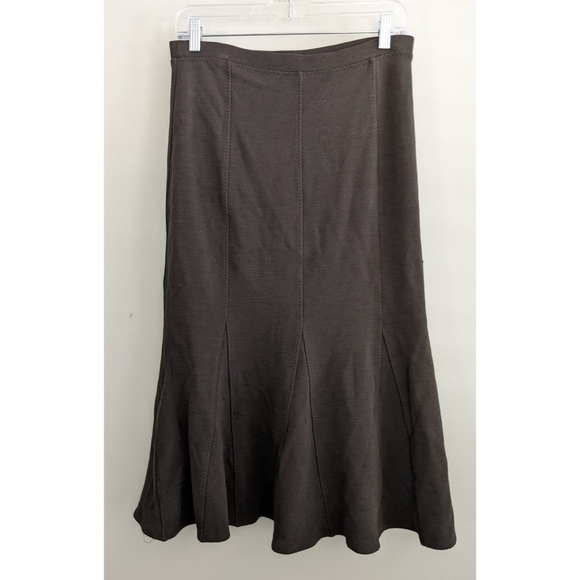 Eileen Fisher Brown Viscose Wool Flute Skirt Small Petite